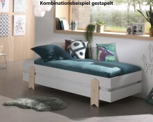 Stapelbett >Moldulo< 90x200cm, inkl. Lattenrost, Weiß lackiert - 203,6x27,5x93,8cm (BxHxT)