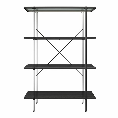 Bücherregal >Ælva< 4 Böden, Glas / Metall matt Schwarz - 78x115x34cm (BxHxT)
