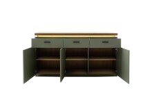 Sideboard >MONIZ< LED-Beleuchtung, Salbei grün/ Eichenfarben Dekor - 156x83x44 (BxHxT)