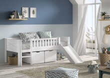 Spielbett >Scott< Rollrost, Rutsche, 90x200cm, Weiß, Massivholz - 208x83x175cm (BxHxT)