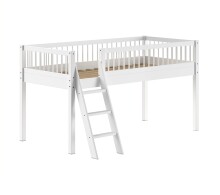 Hochbett >Buche Massiv< Rollrost, 90x200cm, Buche massiv weiß - 207,5x114x97,5 (BxHxT)