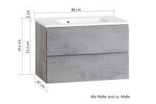 Waschtisch >Paris< in weiß, Wotaneiche, MDF - 80x56x47cm (BxHxT)