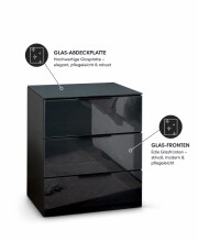 Nachtkommode >Pari< 3 Schubladen, Graphit / Glas...