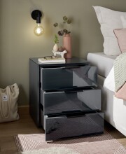 Nachtkommode >Pari< 3 Schubladen, Graphit / Glas Graphit - 46x56x40cm (BxHxT)
