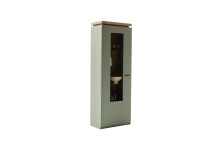 Vitrine >MONIZ< 1 Tür, LED, in Salbei grün / Eichenfarben Dekor - 70x197x38 (BxHxT)
