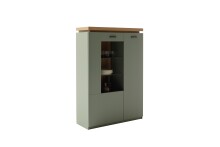 Highboard >MONIZ< 2 Türen, LED, in Salbei grün/ Eichenfarben Dekor - 98x144x38 (BxHxT)