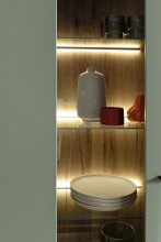Wohnwand >MONIZ< (3-teilig) mit LED, Salbei grün/Eiche Evoke Dekor - 280x198x44 (BxHxT)