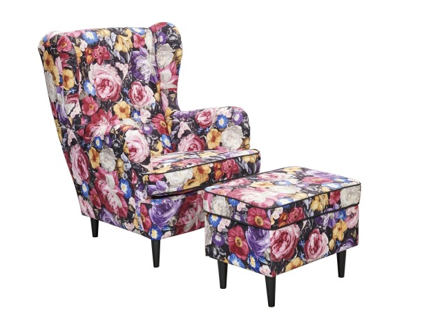 Ohrensessel >LAUREL< (Sessel mit Hocker) in Flower - 78x102x98 (BxHxT)