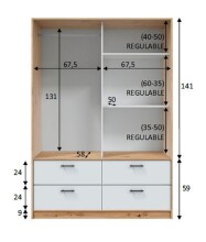 Schwebetürenschrank >ENZO< in Nodi Eiche/Artik Weiß - 140x200x60 (BxHxT)