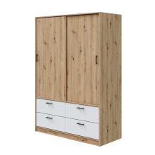 Schwebetürenschrank >ENZO< in Nodi Eiche/Artik Weiß - 140x200x60 (BxHxT)