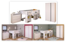Jugendzimmer-Set >Pirouette 12< (3-teilig) in Weiss, mit drehbaren Elementen in Rosa oder Grau
