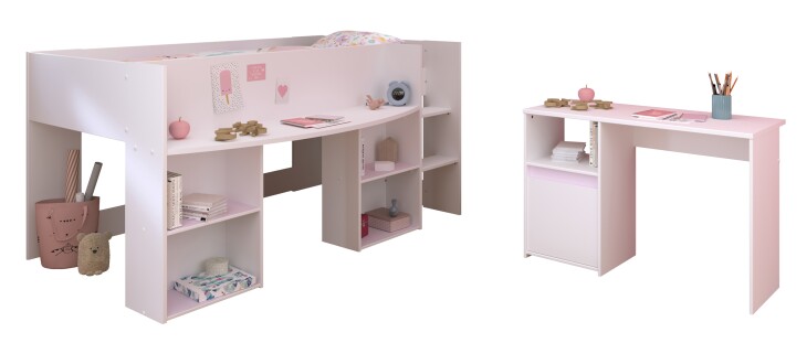Jugendzimmer-Set >Pirouette 17< (2-teilig) in Weiss, mit drehbaren Elementen in Rosa oder Grau