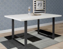 Esstisch >TABLES< in Weiss, U-Metallgestell schwarz - 160x74,7x90cm (BxHxT)