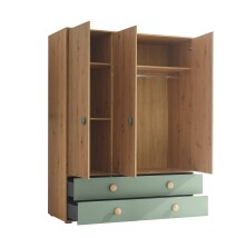 Kleiderschrank >Birta< 2 Schübe, 3 Türen, Artisan Eiche Dekor /Salbei - 153,8x200x58,2 (BxHxT)