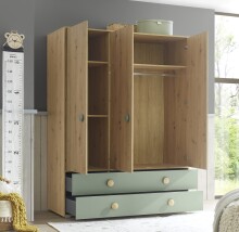 Kleiderschrank >Birta< 2 Schübe, 3 Türen, Artisan Eiche Dekor /Salbei - 153,8x200x58,2 (BxHxT)