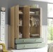 Kleiderschrank >Birta< 2 Schübe, 3 Türen, Artisan Eiche Dekor /Salbei - 153,8x200x58,2 (BxHxT)