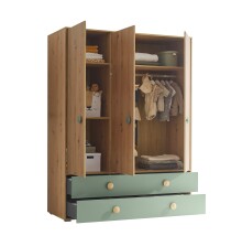 Babyzimmer-Komplettset >Birta< (5-teilig) Eiche / Salbei, Schrank, Bett, Kommode, Regal, Board