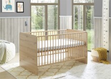 Babyzimmer-Komplettset >Birta< (5-teilig) Eiche / Salbei, Schrank, Bett, Kommode, Regal, Board
