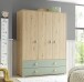 Babyzimmer-Komplettset >Birta< (5-teilig) Eiche / Salbei, Schrank, Bett, Kommode, Regal, Board