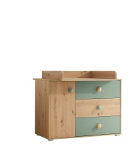 Wickelkommode >Birta< (2-teilig) in Artisan Eiche Dekor / Salbei - 120x99,3x77,6cm (B/H/T)