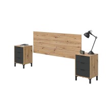 Kopfteil >ENZO< (3-teilig) Kopfteil + 2x Nachtkonsole, Nodi Eiche Dekor / Anthrazitgrau - 240x60x33 (BxHxT)