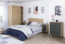 Kopfteil >ENZO< (3-teilig) Kopfteil + 2x Nachtkonsole, Nodi Eiche Dekor / Anthrazitgrau - 240x60x33 (BxHxT)