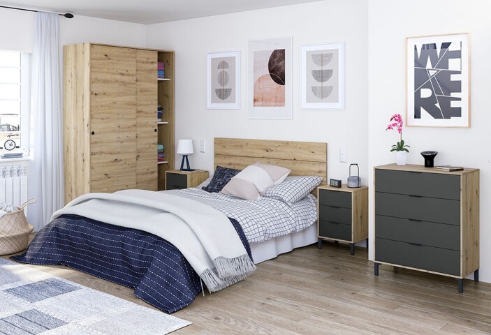 Komplettschlafzimmer >ENZO< (6-teilig) Nodi Eiche Dekor / Anthrazitgrau