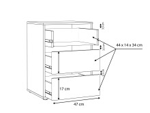 Schubkasteneinsatz >EXTRA< 3 Schübe, für Kleiderschrank, in Grau - 51x70,6x39,6cm (BxHxT)