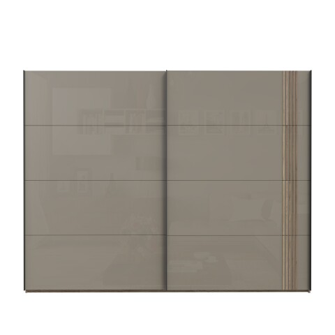 Schiebetürenschrank >SAVONA< 2 Böden, Beige Glanz  / Eiche Antik Dekor - 220,1x210,5x61,2cm (BxHxT)
