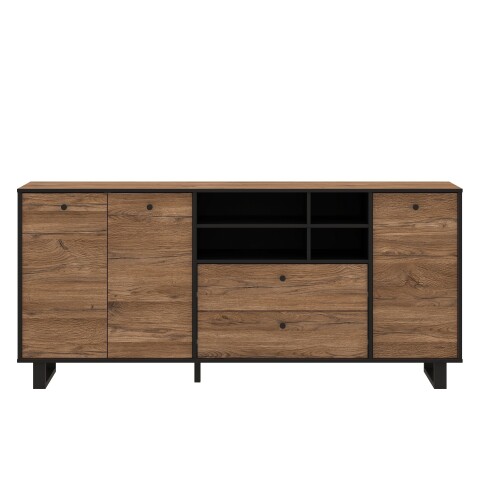Sideboard >SEWILL< 2 Schübe, Colonial Eiche Dekor / schwarz - 180,8x81,6x42cm (BxHxT)