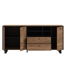 Sideboard >SEWILL< 2 Schübe, Colonial Eiche Dekor / schwarz - 180,8x81,6x42cm (BxHxT)