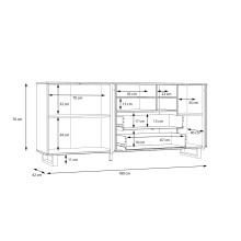 Sideboard >SEWILL< 2 Schübe, Colonial Eiche Dekor / schwarz - 180,8x81,6x42cm (BxHxT)