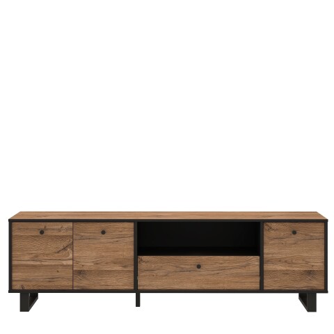 Lowboard >SEWILL<  3 Türen, Schub, Colonial Eiche Dekor/schwarz - 180,8x52,8x42cm (BxHxT)
