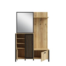 Kompaktgarderobe >JYTANA< mit Spiegel, Mauvella Eiche Dekor / schwarz - 132x200,3x40,2cm (BxHxT)