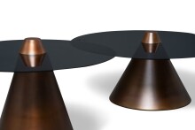 Satztisch >Lou< (2er-Set) in Metall kupferfarben / Sicherheitsglas - 29x80cm (HxD)