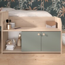 Hochbett >Jade< Liegefläche 90x200cm, Grün - Eiche Dekor - 203x136x79cm (LxBxH)