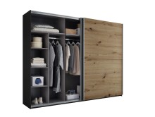 Kleiderschrank >Mesio< 9 Böden, 3 Stangen, Graphit / Artisan Eiche Dekor - 270x210x60 (BxHxT)