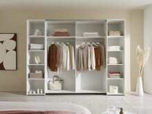 Dreh-/Schwebetürenschrank >Maturs< 10 Böden, 2 Stangen, in Weiß, Dekorfolie - 267x205x57cm (BxHxT)