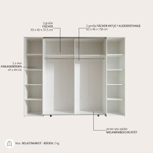Dreh-/Schwebetürenschrank >Maturs< 10 Böden, 2 Stangen, in Weiß, Dekorfolie - 267x205x57cm (BxHxT)