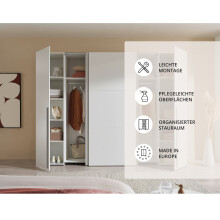 Dreh-/Schwebetürenschrank >Maturs< 10 Böden, 2 Stangen, in Weiß, Dekorfolie - 267x205x57cm (BxHxT)