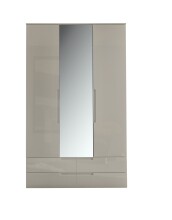 Drehtürenschrank >Jenna< 4 Schübe, 4 Böden, 1 Stange, Champagner / Spiegel - 126x208x57 (BxHxT)