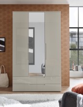 Drehtürenschrank >Jenna< 4 Schübe, 4 Böden, 1 Stange, Champagner / Spiegel - 126x208x57 (BxHxT)
