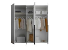 Drehtürenschrank >Kevo< mit Spiegel, 3 Böden, 3 Stangen, Weiß Dekor - 225x225x52cm (BxHxT)