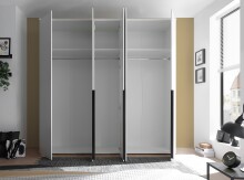 Drehtürenschrank >Kevo< mit Spiegel, 3 Böden, 3 Stangen, Weiß Dekor - 225x225x52cm (BxHxT)