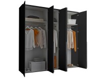 Drehtürenschrank >Kevo<  3 Stangen, 3 Böden, 5 Türen, Graphit / Spiegel - 225x225x52cm (BxHxT)
