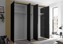 Drehtürenschrank >Kevo<  3 Stangen, 3 Böden, 5 Türen, Graphit / Spiegel - 225x225x52cm (BxHxT)