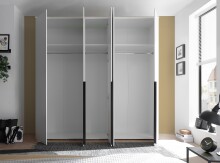 Drehtürenschrank >Kevo< 3 Böden, 3 Stangen, 5 Türen, Weiß Dekor - 225x225x52cm (BxHxT)