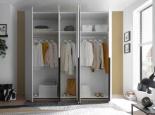 Drehtürenschrank >Kevo< 3 Böden, 3 Stangen, 5 Türen, Weiß Dekor - 225x225x52cm (BxHxT)