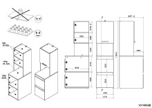 Mehrzweckschrank-Set >Laundry 3< (3-teilig) Weiss / Eiche Dekor - 204x184x67cm (BxHxT)