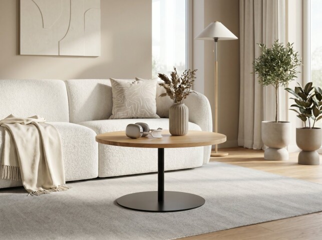Couchtisch >Leo 1< in schwarz + Wildeiche Massivholz, Massivholz - 45x70 (HxD)